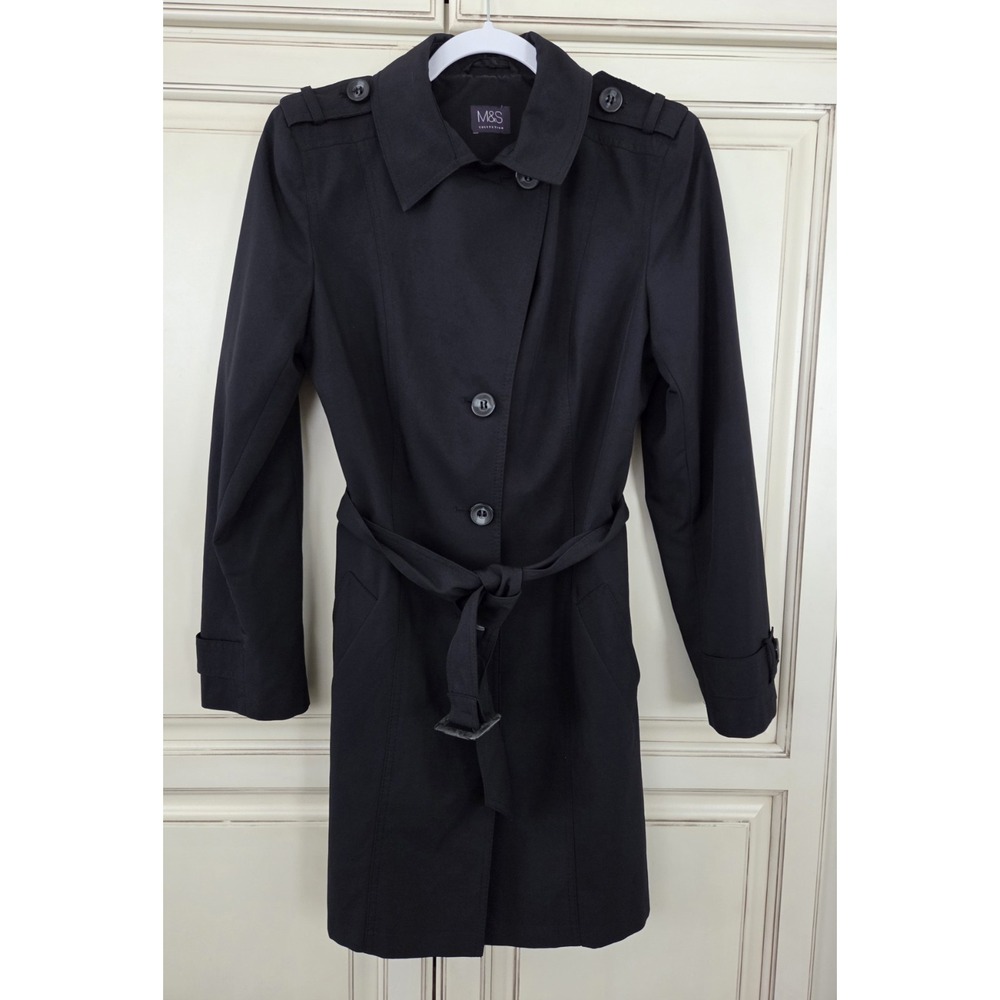 M&S Collection Trench Coat Black US Sz 6 UK Sz 10